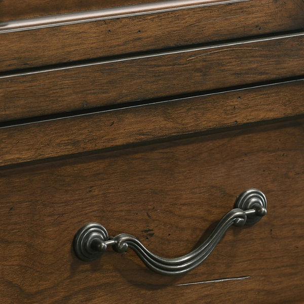 English Elm Maderne Antique Walnut Five Drawer Chest with Dovetail Joinery and Pewter Pulls T2574P387066