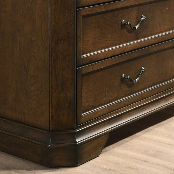 English Elm Maderne Antique Walnut Five Drawer Chest with Dovetail Joinery and Pewter Pulls T2574P387066