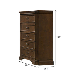 English Elm Maderne Antique Walnut Five Drawer Chest with Dovetail Joinery and Pewter Pulls T2574P387066