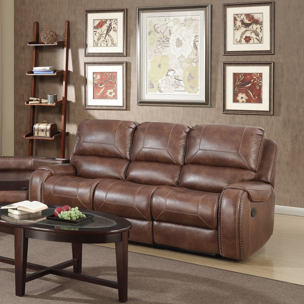 English Elm Achern Three Seat Manual Reclining Sofa with Nailhead Trim and Usb Console T2574P389530