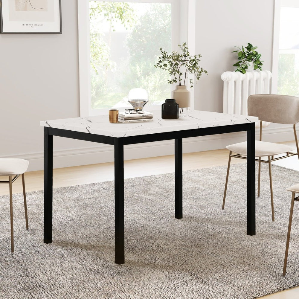 English Elm Noyes Square Faux Marble Dining Table Seats Four with Sleek Matte Black Metal Legs T2574P410116