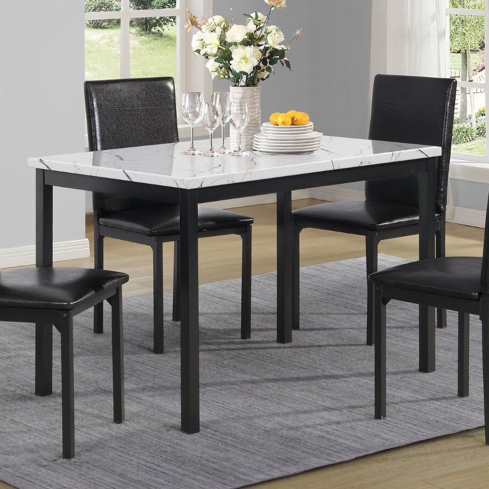 English Elm Noyes Square Faux Marble Dining Table Seats Four with Sleek Matte Black Metal Legs T2574P410116
