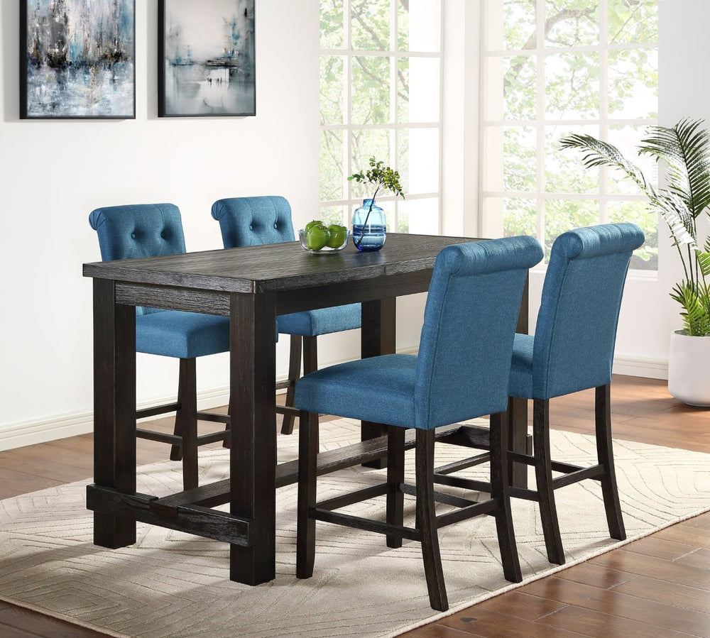 English Elm Leviton Carved Wood Counter Height Dining Set Seats 4 with Tufted Upholstered Chairs T2574P410811