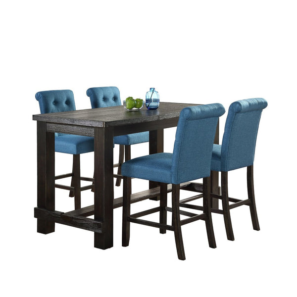 English Elm Leviton Carved Wood Counter Height Dining Set Seats 4 with Tufted Upholstered Chairs T2574P410811