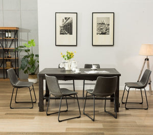 English Elm Lotusville Weathered Wood Dining Set Seats 6 with Gray Faux Leather Upholstered Chairs T2574P410820