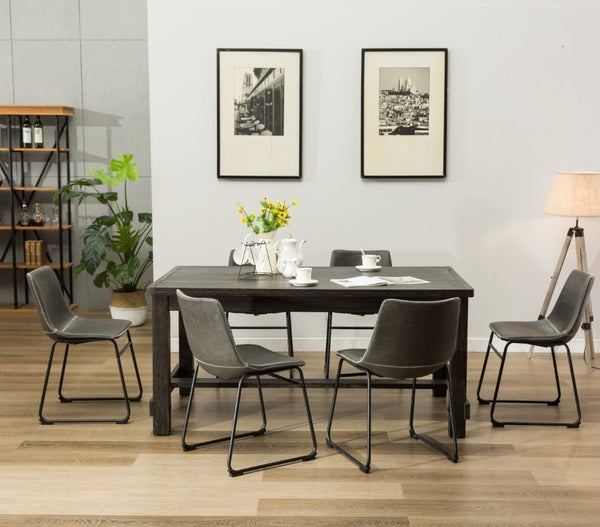 English Elm Lotusville Weathered Wood Dining Set Seats 6 with Gray Faux Leather Upholstered Chairs T2574P410820