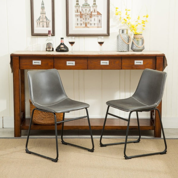English Elm Lotusville Weathered Wood Dining Set Seats 6 with Gray Faux Leather Upholstered Chairs T2574P410820