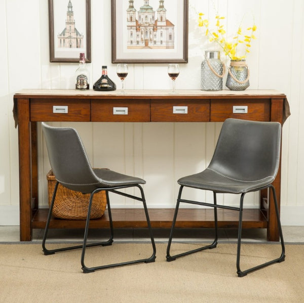 English Elm Lotusville Weathered Wood Dining Set Seats 6 with Gray Faux Leather Upholstered Chairs T2574P410820