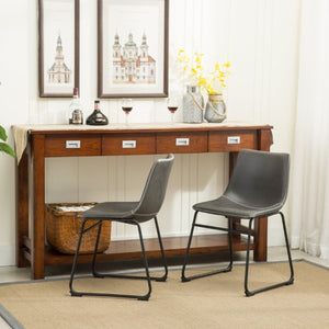 English Elm Lotusville Weathered Wood Dining Set Seats 6 with Gray Faux Leather Upholstered Chairs T2574P410820