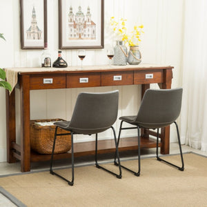 English Elm Lotusville Weathered Wood Dining Set Seats 6 with Gray Faux Leather Upholstered Chairs T2574P410820