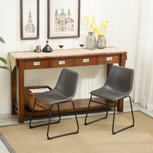 English Elm Lotusville Weathered Wood Dining Set Seats 6 with Gray Faux Leather Upholstered Chairs T2574P410820