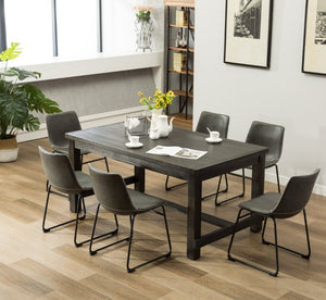 English Elm Lotusville Weathered Wood Dining Set Seats 6 with Gray Faux Leather Upholstered Chairs T2574P410820