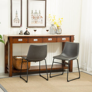 English Elm Lotusville Weathered Wood Dining Set Seats 6 with Gray Faux Leather Upholstered Chairs T2574P410820