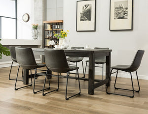 English Elm Lotusville Weathered Wood Dining Set Seats 6 with Gray Faux Leather Upholstered Chairs T2574P410820