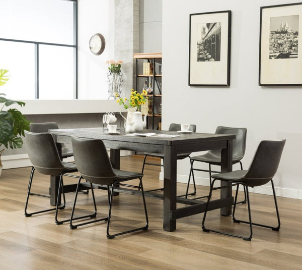 English Elm Lotusville Weathered Wood Dining Set Seats 6 with Gray Faux Leather Upholstered Chairs T2574P410820