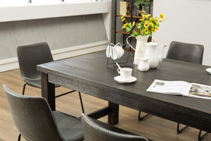 English Elm Lotusville Weathered Wood Dining Set Seats 6 with Gray Faux Leather Upholstered Chairs T2574P410820