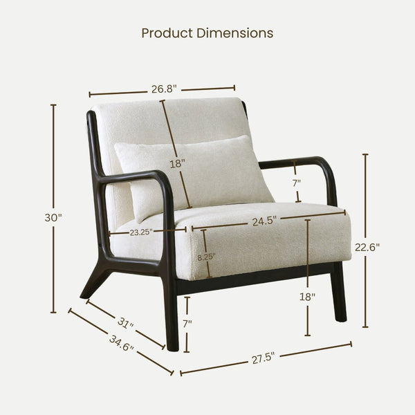 English Elm Eterna Mid-century Chenille Accent Chair with Lumbar Pillow for Living Room Black T2574P421151