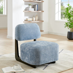 English Elm Solara Contemporary Chenille Accent Chair Sculptural Open Frame Acacia Wood Base Blue T2574P421152