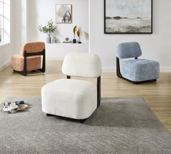 English Elm Solara Contemporary Chenille Accent Chair Sculptural Open Frame Acacia Wood Base Blue T2574P421152