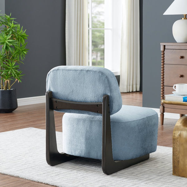 English Elm Solara Contemporary Chenille Accent Chair Sculptural Open Frame Acacia Wood Base Blue T2574P421152