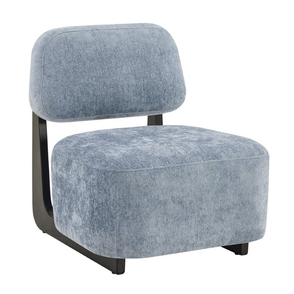 English Elm Solara Contemporary Chenille Accent Chair Sculptural Open Frame Acacia Wood Base Blue T2574P421152