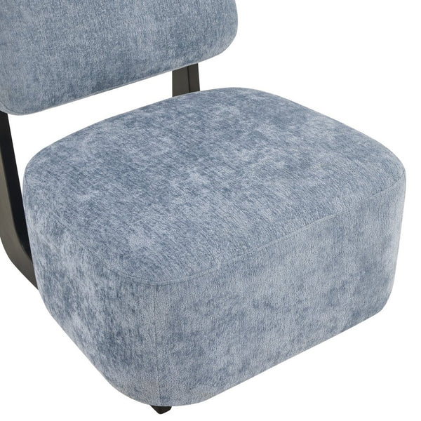 English Elm Solara Contemporary Chenille Accent Chair Sculptural Open Frame Acacia Wood Base Blue T2574P421152
