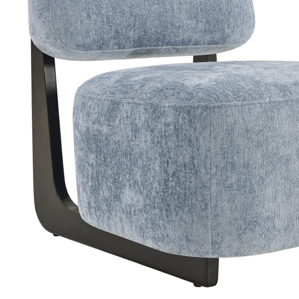 English Elm Solara Contemporary Chenille Accent Chair Sculptural Open Frame Acacia Wood Base Blue T2574P421152