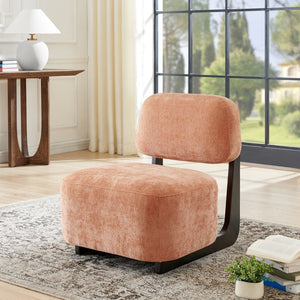 English Elm Solara Contemporary Chenille Accent Chair Sculptural Open Frame Acacia Wood Base Orange T2574P421153