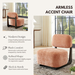 English Elm Solara Contemporary Chenille Accent Chair Sculptural Open Frame Acacia Wood Base Orange T2574P421153