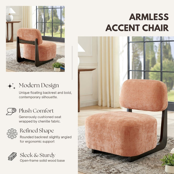English Elm Solara Contemporary Chenille Accent Chair Sculptural Open Frame Acacia Wood Base Orange T2574P421153