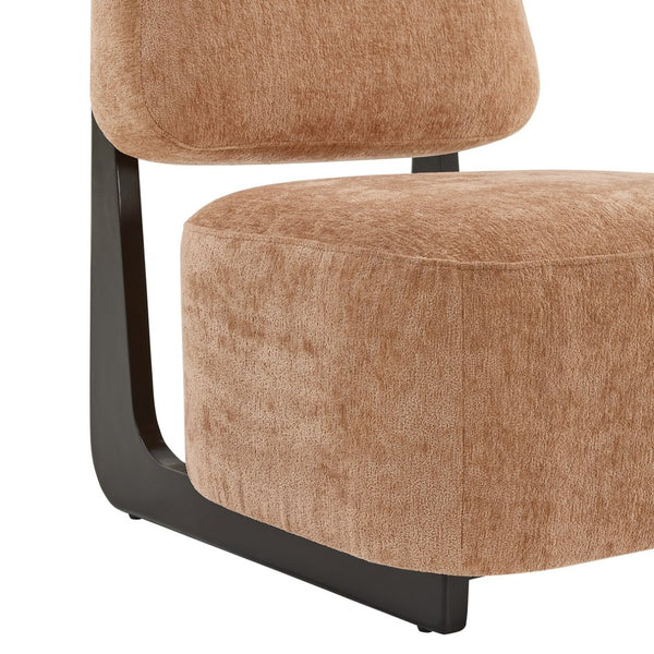 English Elm Solara Contemporary Chenille Accent Chair Sculptural Open Frame Acacia Wood Base Orange T2574P421153