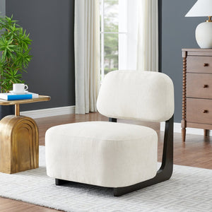 English Elm Solara Contemporary Chenille Accent Chair Sculptural Open Frame Acacia Wood Base White T2574P421154