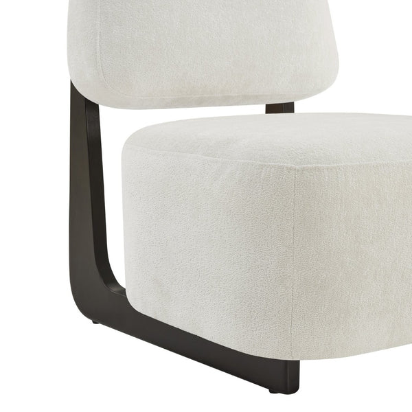English Elm Solara Contemporary Chenille Accent Chair Sculptural Open Frame Acacia Wood Base White T2574P421154