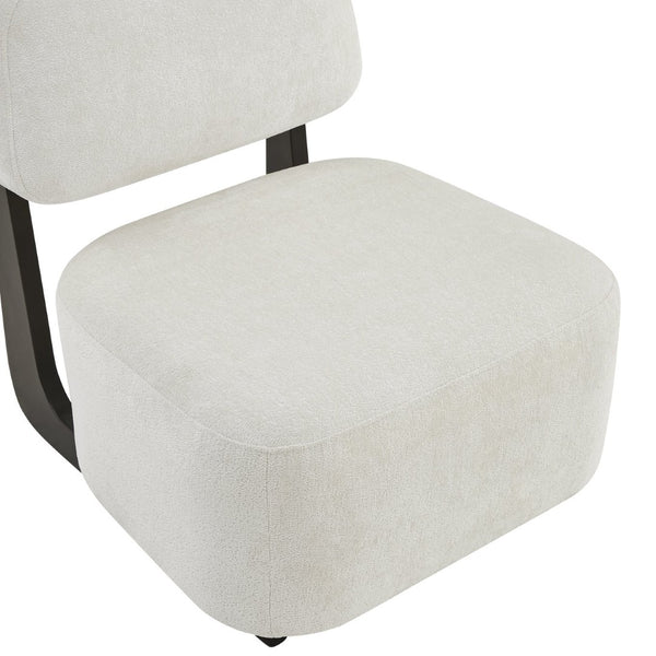 English Elm Solara Contemporary Chenille Accent Chair Sculptural Open Frame Acacia Wood Base White T2574P421154