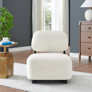 English Elm Solara Contemporary Chenille Accent Chair Sculptural Open Frame Acacia Wood Base White T2574P421154