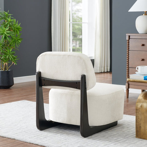English Elm Solara Contemporary Chenille Accent Chair Sculptural Open Frame Acacia Wood Base White T2574P421154