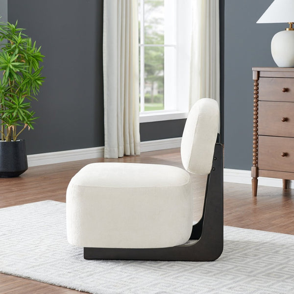 English Elm Solara Contemporary Chenille Accent Chair Sculptural Open Frame Acacia Wood Base White T2574P421154