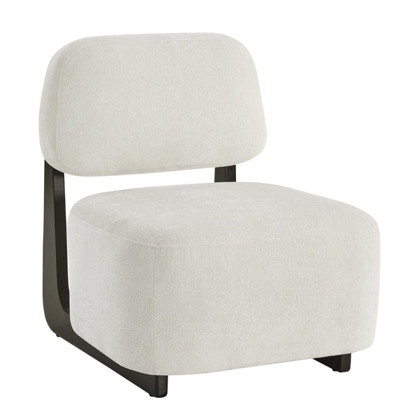English Elm Solara Contemporary Chenille Accent Chair Sculptural Open Frame Acacia Wood Base White T2574P421154