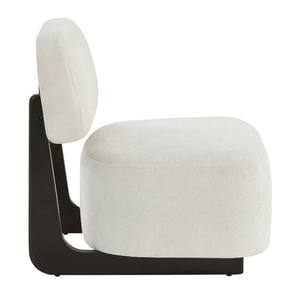 English Elm Solara Contemporary Chenille Accent Chair Sculptural Open Frame Acacia Wood Base White T2574P421154