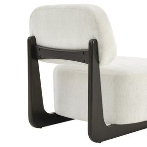 English Elm Solara Contemporary Chenille Accent Chair Sculptural Open Frame Acacia Wood Base White T2574P421154