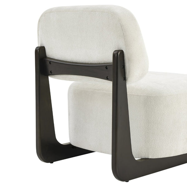 English Elm Solara Contemporary Chenille Accent Chair Sculptural Open Frame Acacia Wood Base White T2574P421154