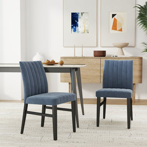 English Elm Roundhill Wendell Channel Tufted Upholstered Dining Chair Set with Rubberwood Legs Blue T2574P424661