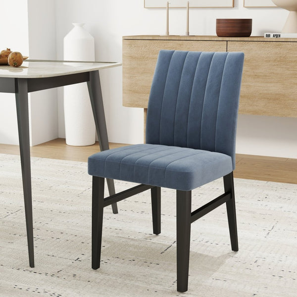 English Elm Roundhill Wendell Channel Tufted Upholstered Dining Chair Set with Rubberwood Legs Blue T2574P424661