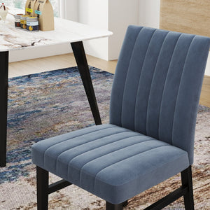 English Elm Roundhill Wendell Channel Tufted Upholstered Dining Chair Set with Rubberwood Legs Blue T2574P424661