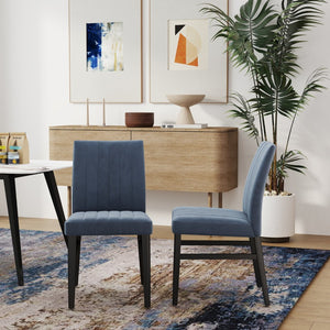 English Elm Roundhill Wendell Channel Tufted Upholstered Dining Chair Set with Rubberwood Legs Blue T2574P424661