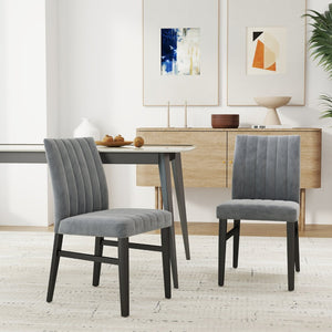 English Elm Roundhill Wendell Channel Tufted Upholstered Dining Chair Set with Rubberwood Legs Gray T2574P424662