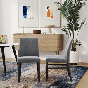 English Elm Roundhill Wendell Channel Tufted Upholstered Dining Chair Set with Rubberwood Legs Gray T2574P424662