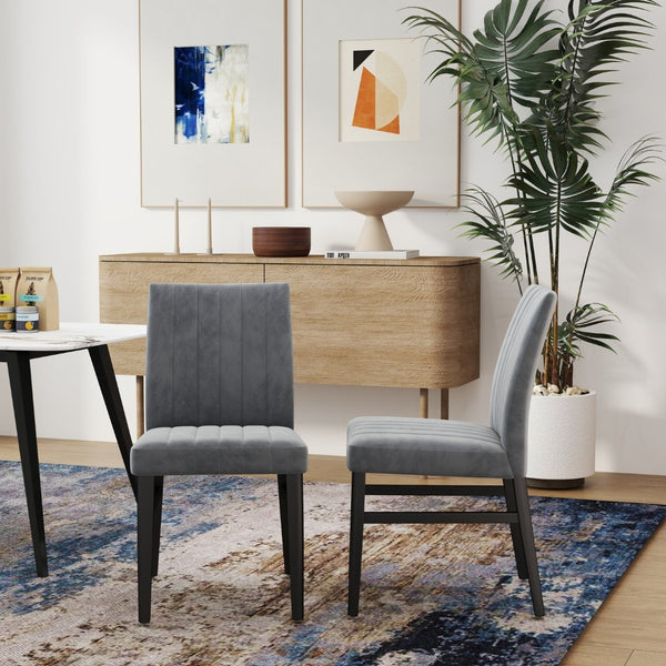 English Elm Roundhill Wendell Channel Tufted Upholstered Dining Chair Set with Rubberwood Legs Gray T2574P424662