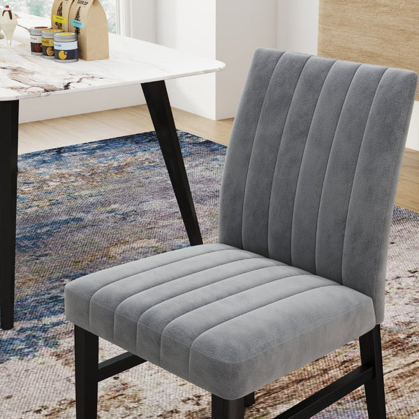 English Elm Roundhill Wendell Channel Tufted Upholstered Dining Chair Set with Rubberwood Legs Gray T2574P424662