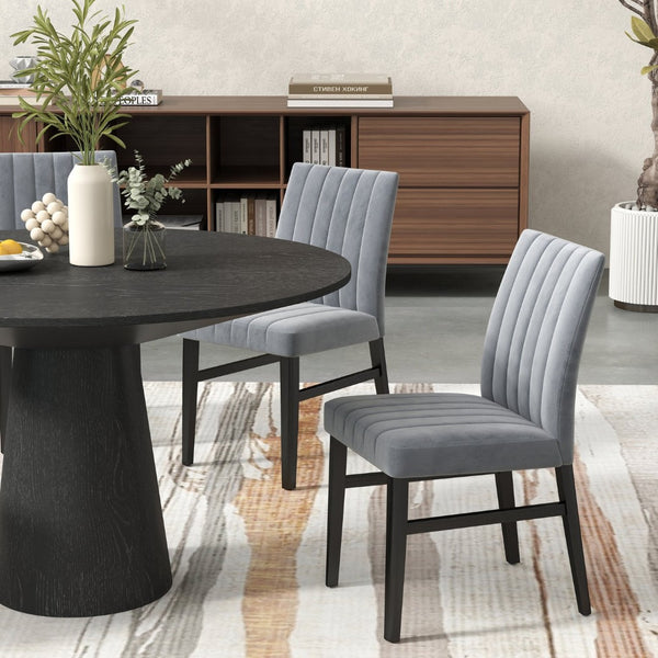 English Elm Roundhill Wendell Channel Tufted Upholstered Dining Chair Set with Rubberwood Legs Gray T2574P424662